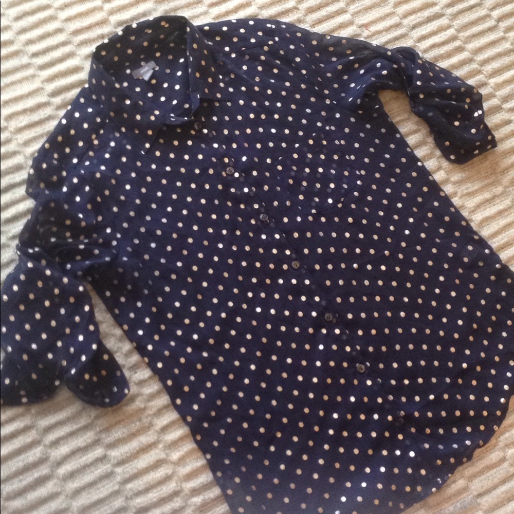 5/$25 Aerie sheer blue gold top shirt blouse small